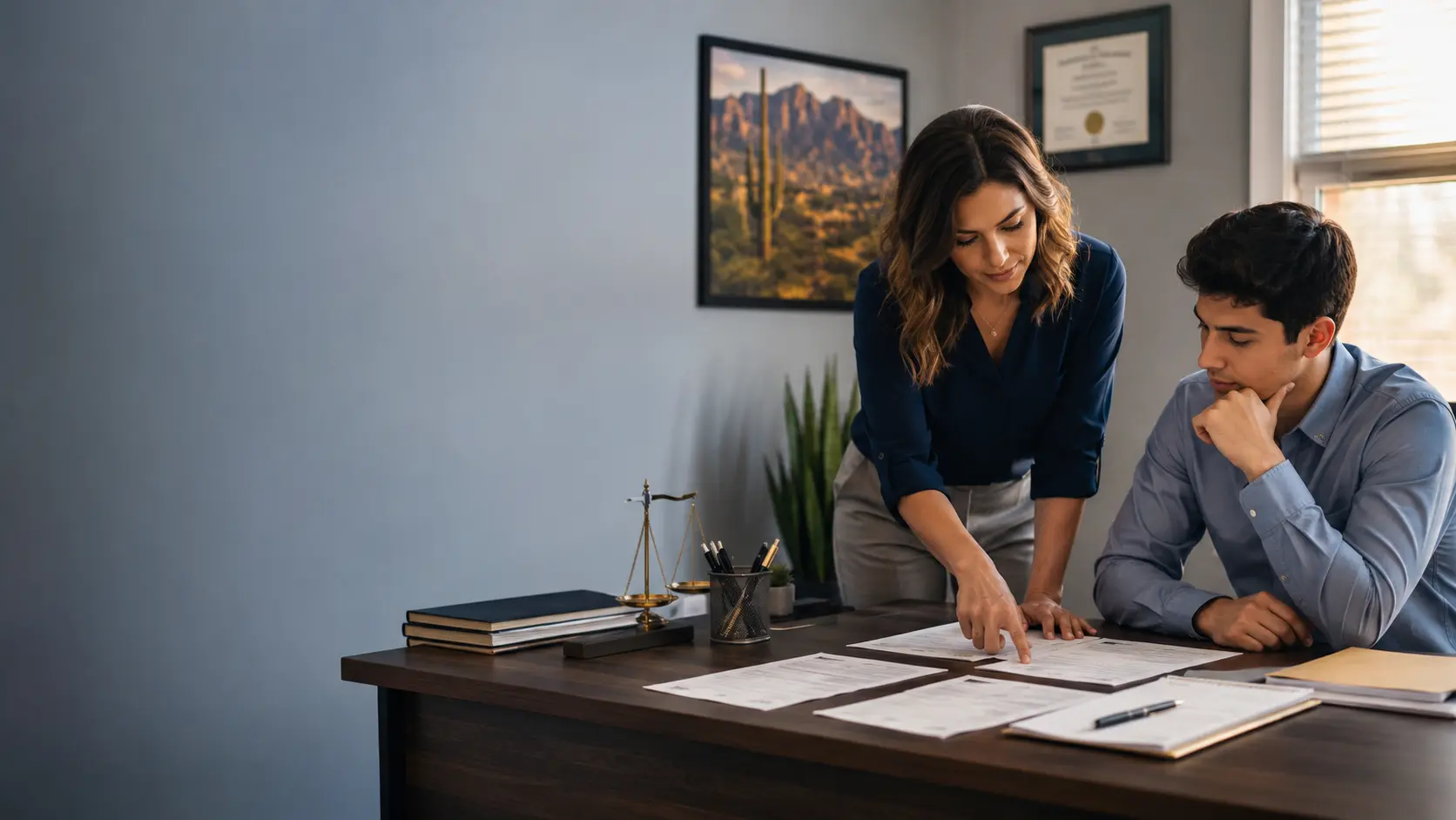 Office and Arizona landscape for About Us section